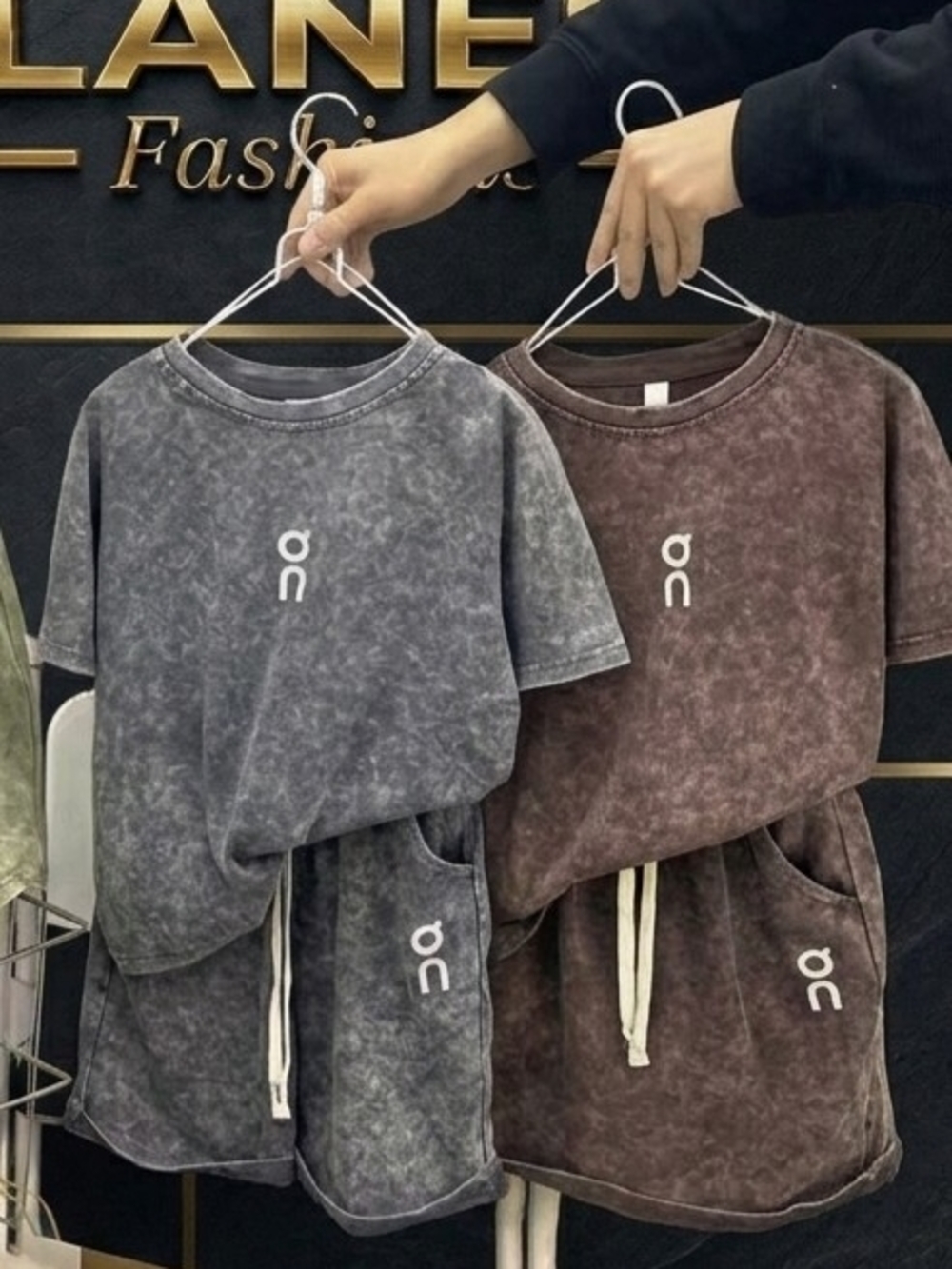 Kids Matching Set - Black & Brown Washed Tee and Shorts